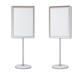 Aufkleber - Blank poster sign with pole stand Blank mock up information signage board or advertising billboard light box set isolated on white background with shadow 3D rendering