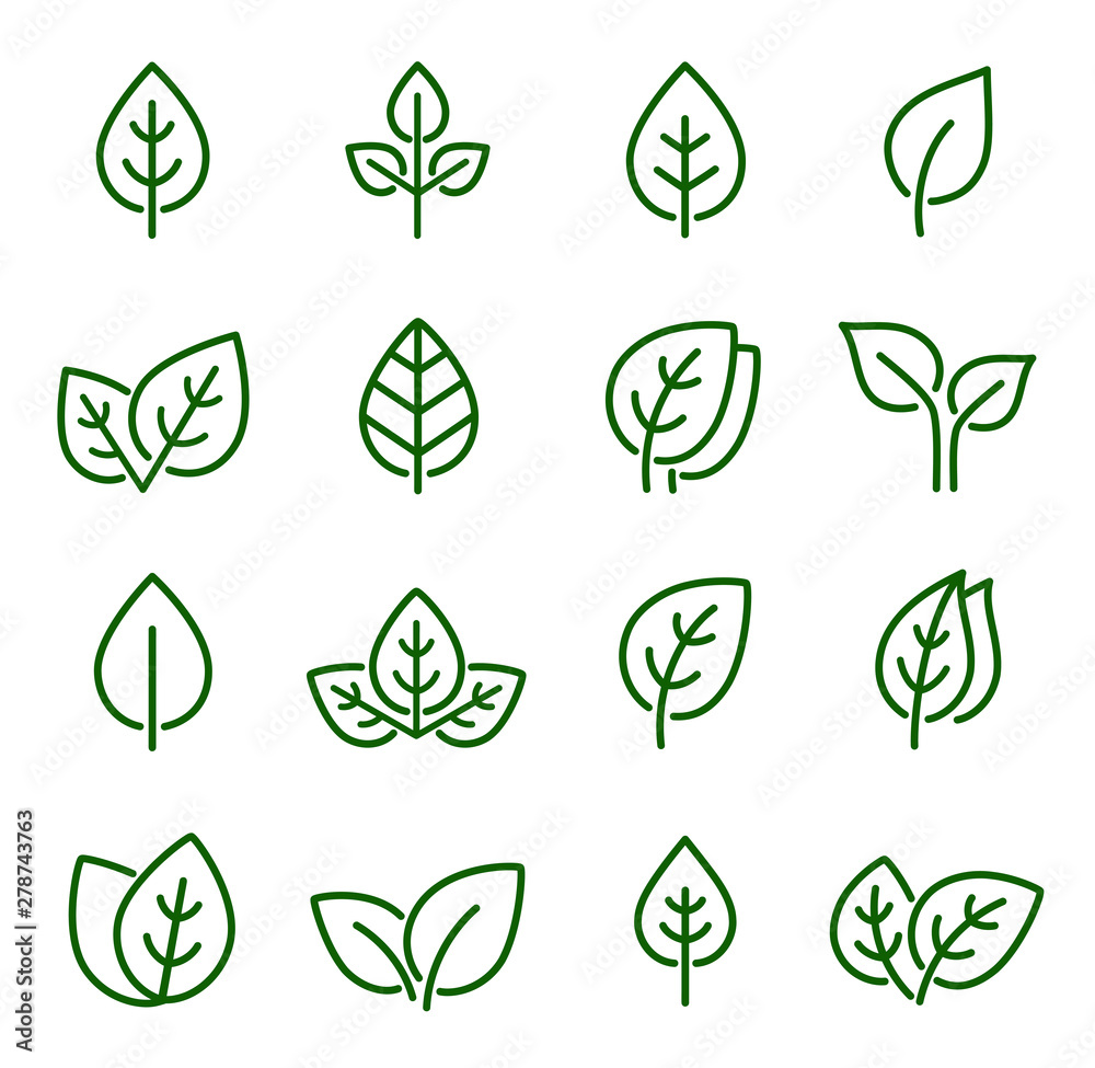 set of line leaf icons - obrazy, fototapety, plakaty 