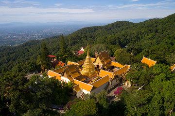 Wall Mural - Aerial view at Wat Phra That Doi Suthep temple in Chiangmai, Thailand.