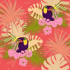 Wall Mural - Toucan pattern. Cartoon illustration of toucan vector pattern for web design