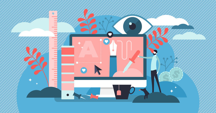 Designer vector illustration. Flat tiny freelance occupation person concept