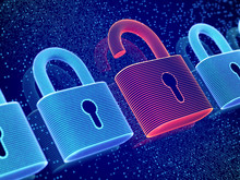 Data Security And Privacy Concept: Opened Padlock On Digital Screen Background. Visualization Of Personal Or Business Information Safety. Cybercrime Or Network Hacker Attack. EPS10 Vector Illustration