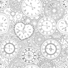 Seamless Pattern With Gears In The Style Of Steampunk. Black And White Pattern For Coloring Book For Kids And Adults. Vector Illustration.