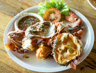 Wall Mural - Crab, eggs, seafood, recommended for lunch.