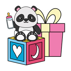 Poster - cute little bear panda with block and gift