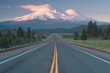 Wall Mural - Road towards Mounts Shasta and Shastina in California, United States Highway 97 in Northern California heading South toward a mountain called Shasta volcano, USA