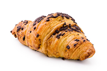 Wall Mural - Croissant with chocolate chip topping isolated on white.