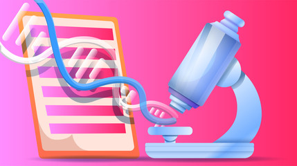 Poster - Dna microscope concept banner. Cartoon illustration of dna microscope vector concept banner for web design
