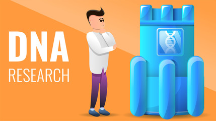 Poster - Modern dna research concept banner. Cartoon illustration of modern dna research vector concept banner for web design