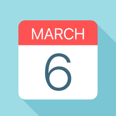 Wall Mural - March 6 - Calendar Icon. Vector illustration of one day of month