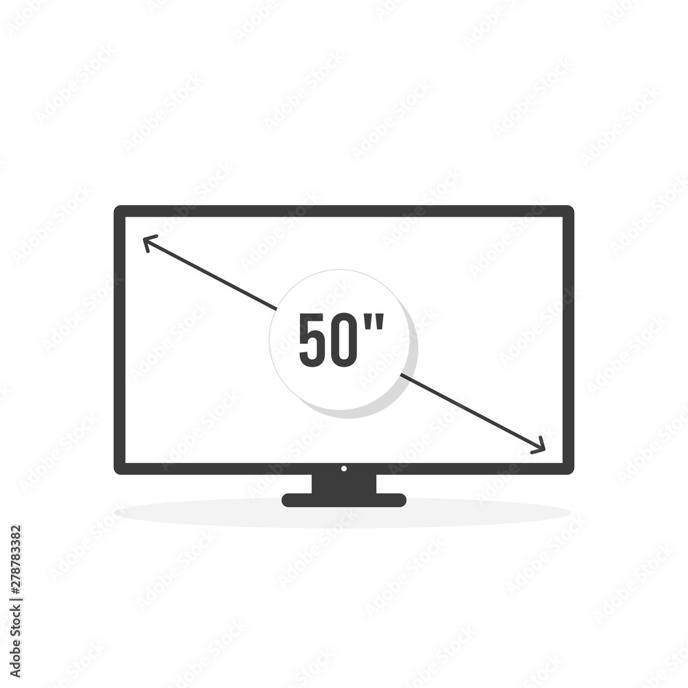 Smart TV icon. Diagonal screen size 50 inches. Vector illustration ...