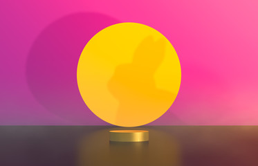 Poster - Abstract cylinder box backdrop with full moon background. 3d render. Mid autumn background.