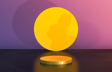 Poster - Abstract cylinder box backdrop with full moon background. 3d render. Mid autumn background.
