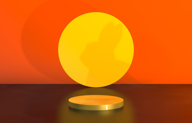 Poster - Abstract cylinder box backdrop with full moon background. 3d render. Mid autumn background.