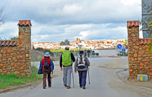 Entrance Of Pilgrims In Monesterio Village In The Way To Santiago (Via De La Plata) At Province Of Badajoz Extremadura. Via De La Plata Is St. James Way (Camino De Santiago) From Seville To Santiago