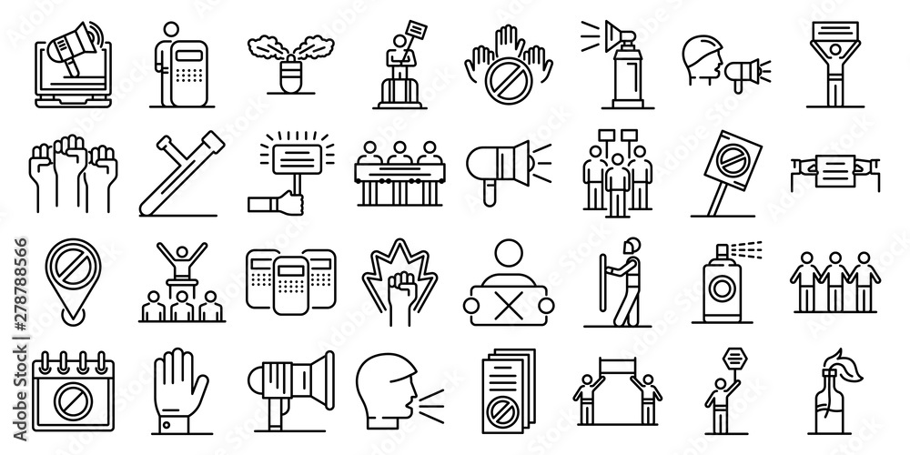 Protest icons set. Outline set of protest vector icons for web design isolated on white background - obrazy, fototapety, plakaty 