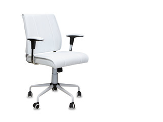 The office chair from white leather. Isolated over white