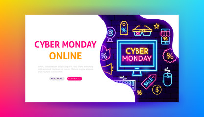 Wall Mural - Cyber Monday Online Neon Landing Page