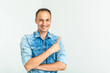 © Angelov - Handsome welcoming man smiling - isolated over a white background