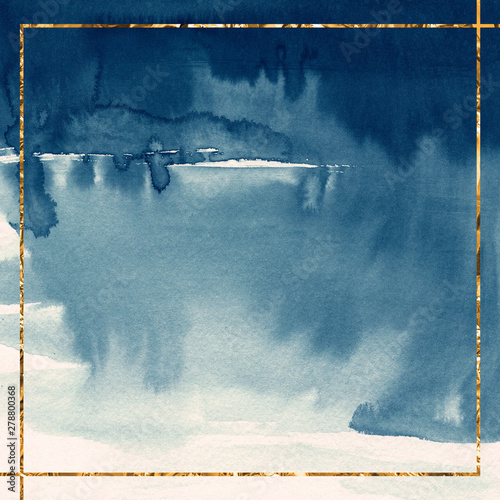 Navy Blue Watercolor Background With Gold Frame Square Card