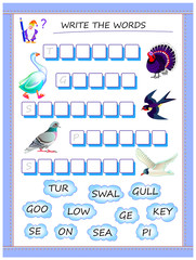 Wall Mural - logic puzzle game for study english. collect words from the clouds, find the correct places for lett