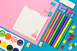 © Stanislau_V - Stationery. School and office supplies on a blue and pink colored background. Selective focus.Advertising space