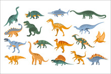 Jurassic Period Dinosaurs Set Flat Simplified Cartoon Style Bright Color Vector Illustration On White Background.