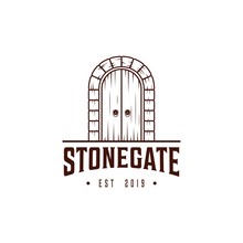 Stone Gate Logo Design Template.door With Stone Architecture Icon Vector