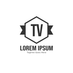 Initial TV logo template with modern frame. Minimalist TV letter logo vector illustration