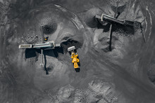 Open Pit Mine, Extractive Industry For Coal, Top View Aerial Drone