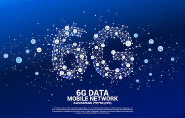 Poster - Vector Polygon dot connect line shaped 6G mobile network with device icon. Concept for mobile phone data technology.