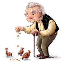 Old Man Feeding Birds