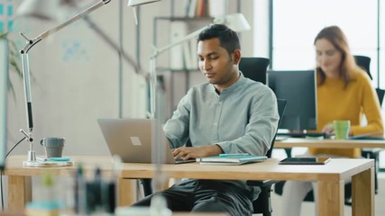 Aufkleber - Row of Diverse Team of Brilliant Young Professionals Working on Desktop Computers. Modern Stylish Office with Start-up Entrepreneurs Creating New Software