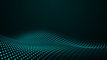 Glowing Abstract Digital Wave Particles. Futuristic Illustration. On Dark Background