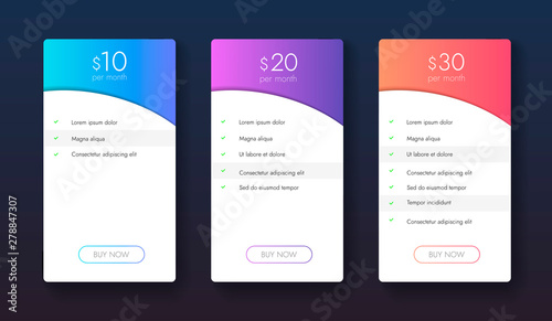 Abstract Price List Columns Web App Elements Tariff Banners With