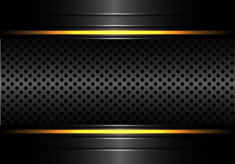 Wall Mural - Abstract black metallic circle mesh with yellow line light design modern luxury futuristic background vector illustration.