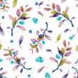Seamless watercolor hand painted cowberry pattern with trendy berries and nature elements. Lingonberry on white background. Perfect for prints, fabric design, wrapping and digital paper