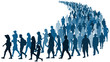 © nosyrevy - Crowd of people waiting in line vector silhouette isolated on white background