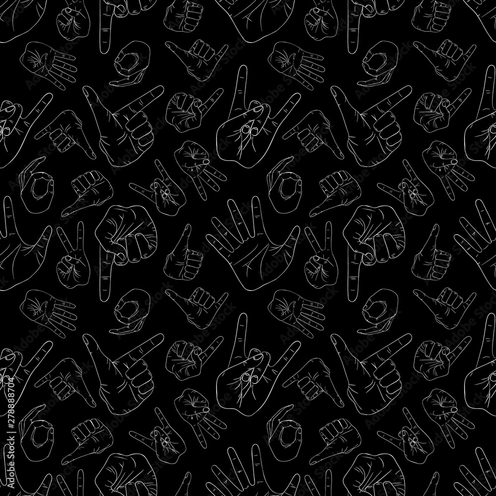 Hand gestures pattern on black background Stock Vector | Adobe Stock