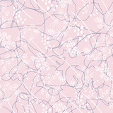 Fototapeta Londyn - Vector organic floral seamless abstract background, botanical motif, freehand doodles pattern. Hand drawn fennel or dill flowers and abstract leaves outlines in pastel colors.