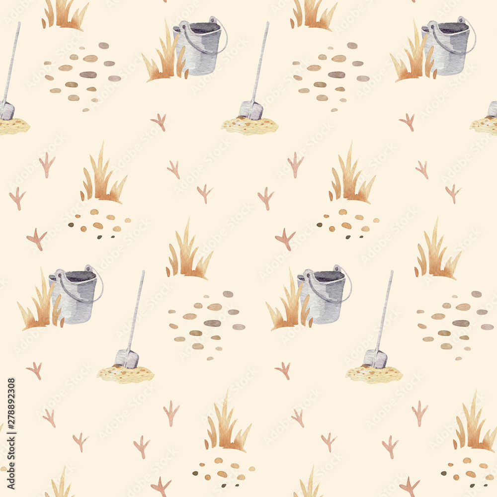 Watercolor seamless pattern with cute farm animals with goat, horse ...