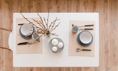 On the home table table setting for two persons. Top view