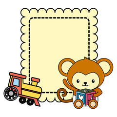 Wall Mural - cute little monkey baby with train toy