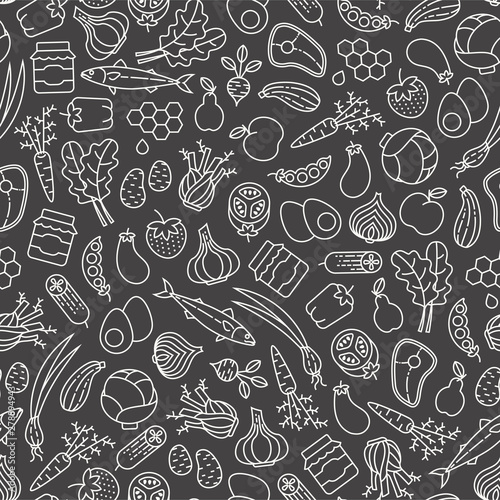 Photo Farmer's market seamless pattern with line icons