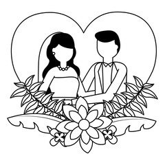 Sticker - bride and groom heart love flowers wedding