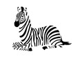 African zebra lying on ground side view outline striped silhouette animal design flat vector illustration isolated on white background
