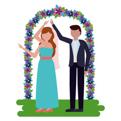 Canvas Print - bride and groom arch flowers decoration wedding