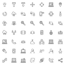 Social Media Communication And Network Line Icons Set. Linear Style Symbols Collection, Outline Signs Pack. Vector Graphics. Set Includes Icons As Network Connection, Cloud Computing, Laptop Computer