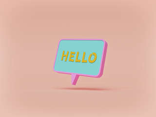 Poster - speech bubble with hello greeting. minimal pastel concept. 3d rendering