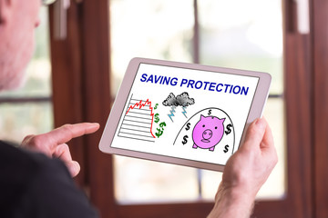 Poster - Saving protection concept on a tablet